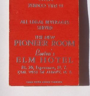 1940s? Matchbook The New Pioneer Room Burtons Elm Hotel Route 20 