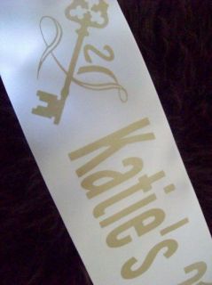   21st BIRTHDAY SATIN SASH ANY WORDING WHITE WITH GOLD PARTY GIFT