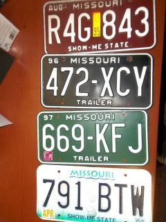Vintage Lot Missouri License Plates 1995 1996 1997 1998 vehicle car 