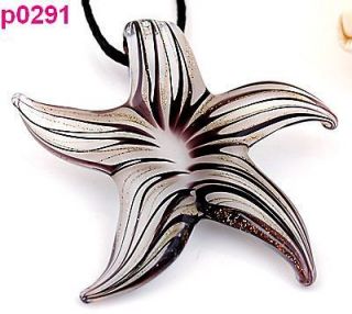 1pc black Flower Starfish Lampwork Murano glass Pendant Necklace p0291