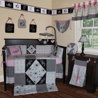 Baby Boutique Black White Pink 15 pc Baby Crib Bedding