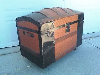 Vintage Wooden Steamer Trunk with Tray & Casters