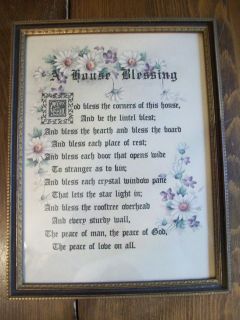 VINTAGE FRAMED RELIGIOUS PRINT ~ A HOUSE BLESSING ~ DAISIES DESIGN 