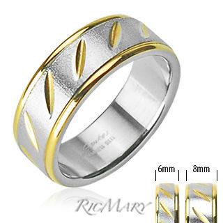 Mens Surgical Stainless Steel Ring/IP Gold/ Brushed Steel Center/Dia 