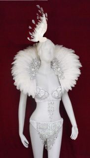   NeeNa C0052 Feather Showgirl Cabaret Drag Swan White Costume Set XS XL