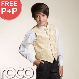   Champagne 4pc Wedding Pageboy Communion Formal Paisley Waistcoat Suit