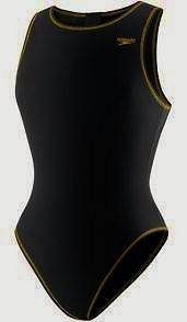   SPEEDO Avenger Water Polo Black Gold Zip Swim Suit Endurance 26 28