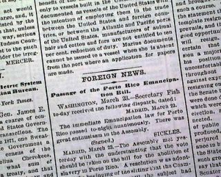 1873 NYC Newspaper PUERTO RICO SLAVERY Slaves Free Abolished 