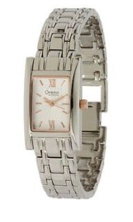   by Bulova Womens Beveled Edge Tank Silver Case Rose Gold Hands Watch