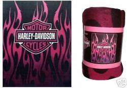 Harley Davidson Pink Flames Fleece Blanket Throw