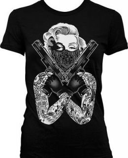 Marilyn Monroe graphic t shirts, black , with marilyn Bandana and guns 