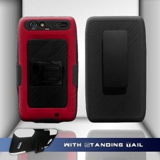   Razr Maxx xt913 Red Soft & Black Hard Stand Hybird Phone Case +Holster