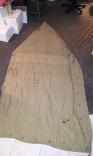 WWII 1942 U.S. Army Canvas 1/2 Tent with 1943 Poles & 1942 Canvas Bag