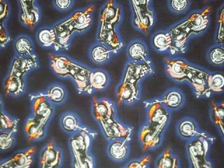 HARLEY HOGS MOTORCYCLES CHOPPER FLAMES COTTON FABRIC
