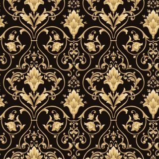WALLPAPER SAMPLE Black and Gold Victorian Scroll