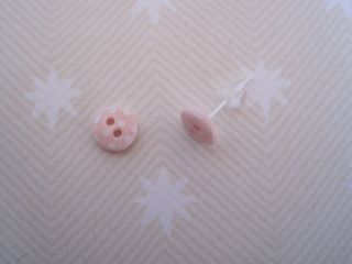 CUTE BABY PINK WHITE POLKA DOT TINY BUTTON* Small Stud Earrings SP 