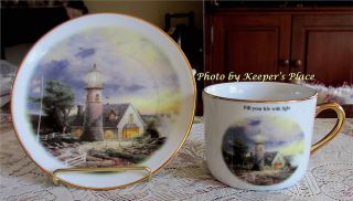 THOMAS KINKADE A LIGHT IN THE STORM CUP & SAUCER GOLD HANDLE RIMS 