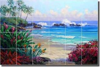   Tropical Beach Seascape Ceramic Tile Mural Backsplash 25.5x17 MSA078