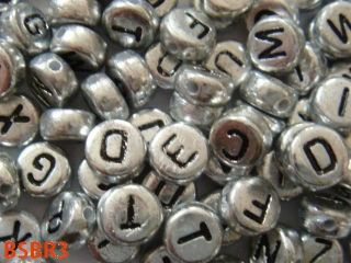 10g 70p Charms Coin Rondelle Silver Acylic Alphabet Letters Craft 