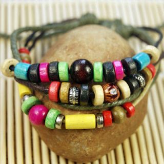   Wood beads Ethnic Tribal Hemp Cord Wristband Bracelet 