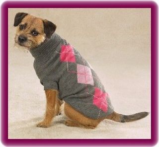   Dog Sweater Gray Argyle Rat Terrier Chihuahua tea cup dogs Dog Coats