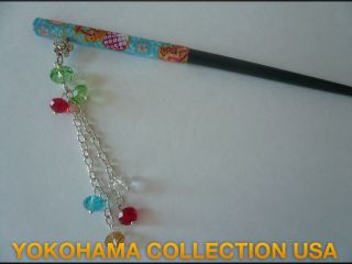   Multi Colored Beads Dangle Design Kanzashi Hair Pin Stick Ornament