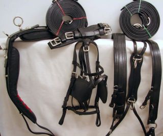 Marathon Horse XL Leather Training Driving cart Harness BLACK