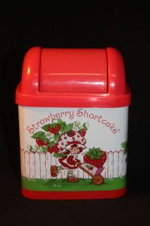 Strawberry Shortcake Desk Trash Can Organizer Tin Vintage Cute