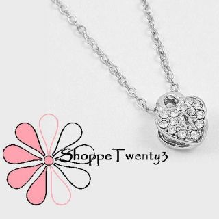 Silver Heart Necklace Crystal Lock Designer Inspired Bridesmaid 