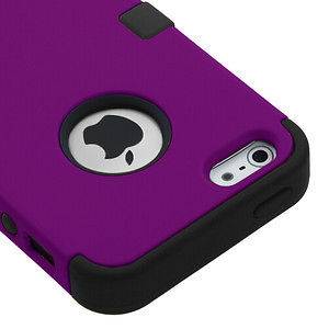 Apple iPhone 5 Hard Hybrid Case Snap On Cover Purple / Black Silicone 