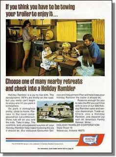 1974 Holiday Rambler travel trailers   Family on vacation photo ad