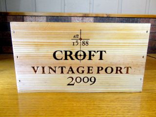 Croft Vintage Port 2009 Wood Wine Crate , No Lid, 13 x 10 1/4 x 7