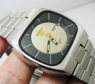 HUGE RARE Vintage Seiko 5 6309 TV DIAL Gold Automatic GENTS.