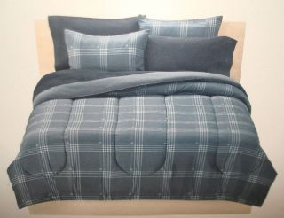 NIP 5 piece TWIN XL Modern Black plaid comforter sham and sheet set 