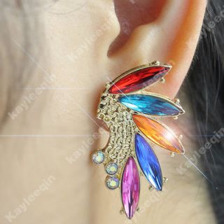 1pair Tribal Featival Colorful Crystal Turkey Tail Earring Ear Stud 