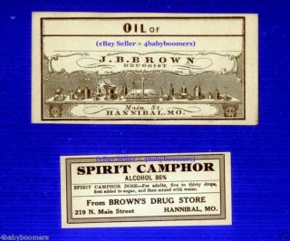 Old 1860s OIL+ SPIRIT CAMPHOR~ MEDICINE Bottle LABELS