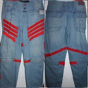 NWT Marithe + Francois Girbaud Lt Blue Wash Shuttle Jeans Red Straps $ 