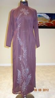 Vietnamese Ao Dai M 10 Brown Paint Effect Details With Glitters Tailor 