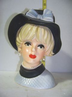Large 8 1/2 Inch Napco 7496 lady In Black Hat Head Vase