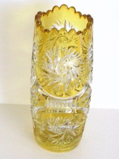 BOHEMIAN AMBER GOLD CASED CUT TO CLEAR LEAD CRYSTAL VASE