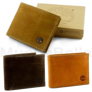 TIMBERLAND WALLET 100% LEATHER MENS BIFOLD PASSCASE ORGANIC COTTON 