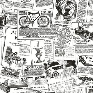 WALLPAPER SAMPLE Black & White Nostalgic Vintage Ads