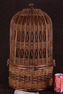 Bird Cage old vintage wicker aviary table top antique rattan brass 