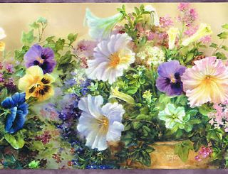   ARE THESE PANSIES COLORFUL FLOWERS 8 1/2  Wallpaper bordeR Wall