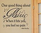 Wall Quote Decal Vinyl Sticker Art Bob Marley Music Makes You Feel No 