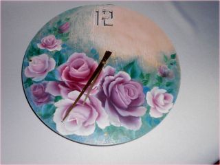 Handcrafted Handpainted Wood Floral Battery Wall Clock