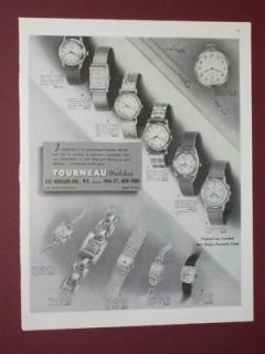 1946 TOURNEAU WATCH ADS MENS AND LADIES ART DECO