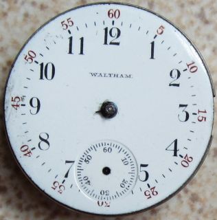 Waltham Small Pocket Watch movement & Dial 29,5 mm. stem to 3 to 