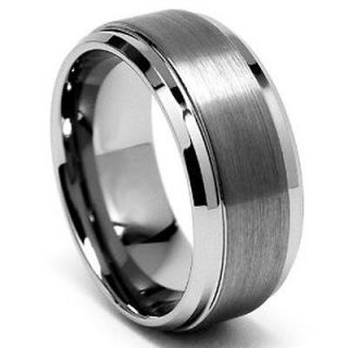 8mm Tungsten Carbide Wedding Band Ring with Satin Inlay Beveled Edges 