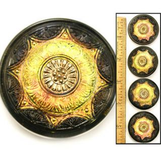   Vintage Czech MIRROR Back VIBRANT Golden AB SUNBURST Glass Buttons 4pc